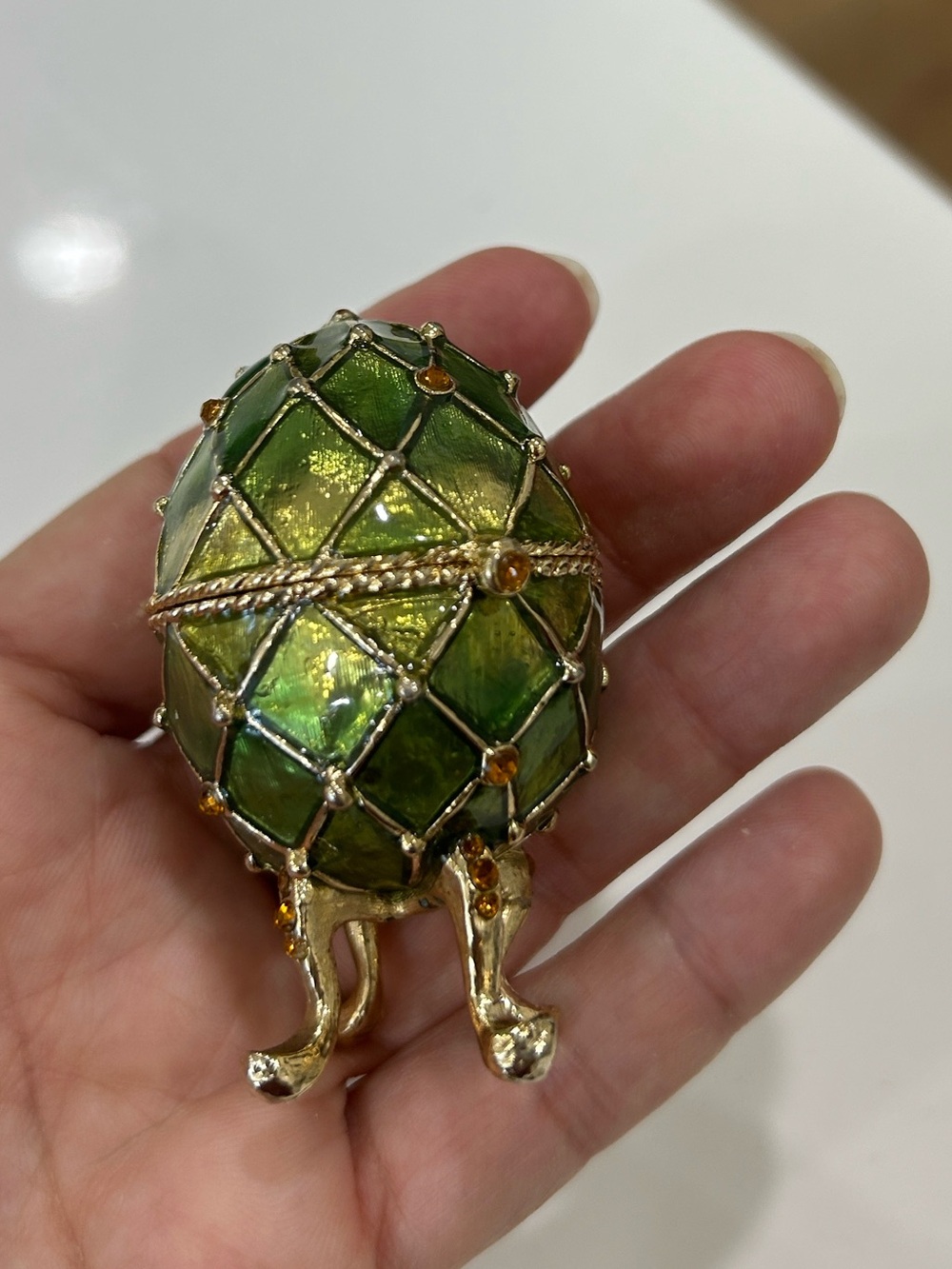 Vintage MONET Egg-Shaped Jeweled Enamel Trinket Box - Picture 6 of 11